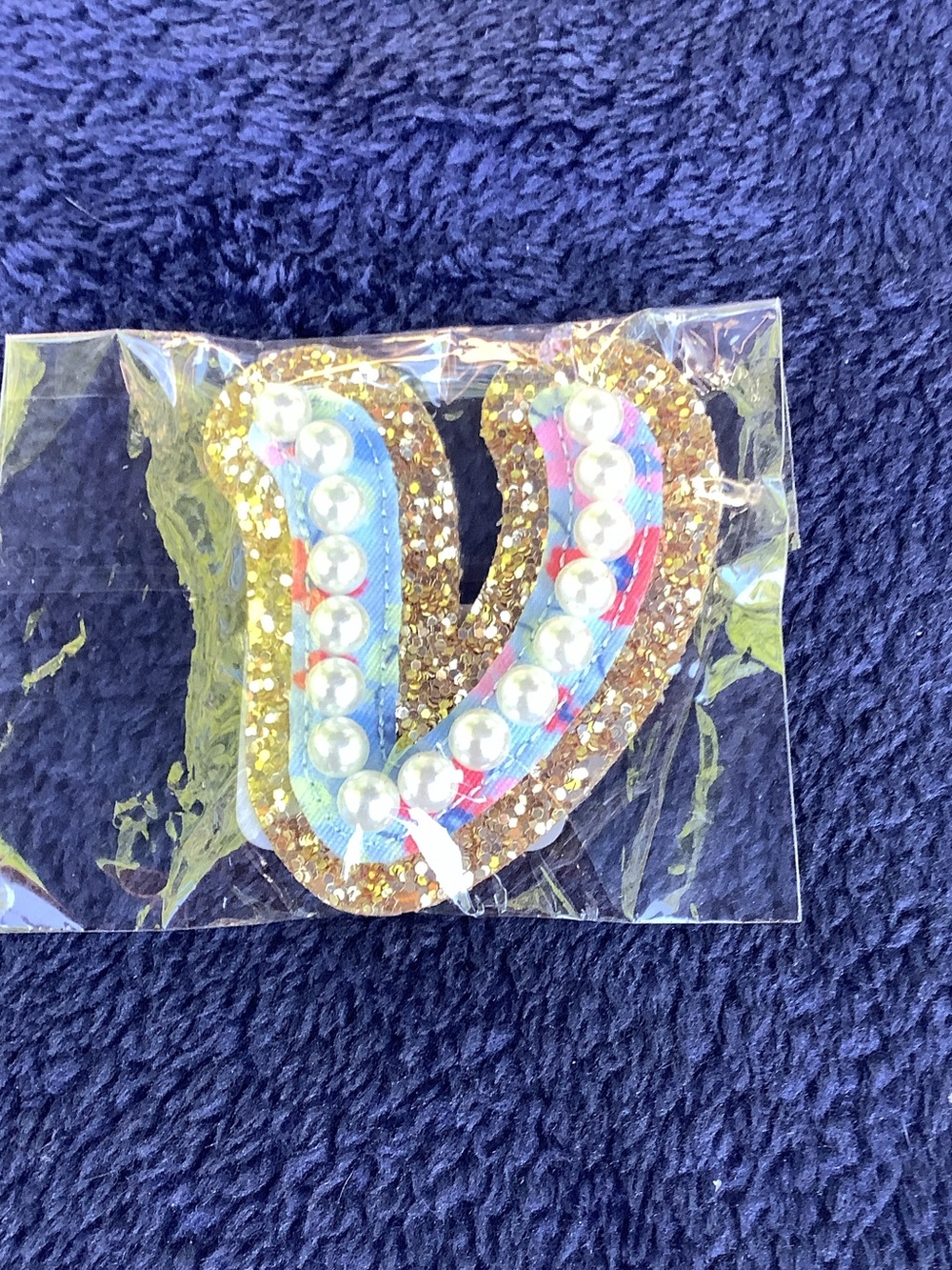 Stoney Clover Lane Gold Glitter Pearl Patch with Blue & Multicolor Trim